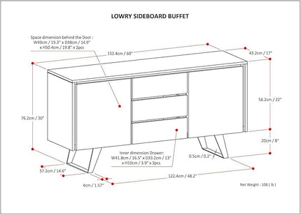 SIMPLIHOME Lowry 60 Inch Wide Rectangle Modern Industrial Sideboard Buffet in WALNUT WOOD, For the Dining Room and Kitchen - LeafyLoom