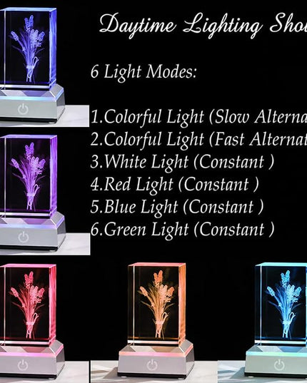 3D Crystal Lavender Gifts For Women - Lavender Flowers with Colorful Light Base Laser Engraved - Fake Flower Lavender Figurines Room Party Classroom Nature Decor Lavendar Statue Decorative Birthday De - LeafyLoom