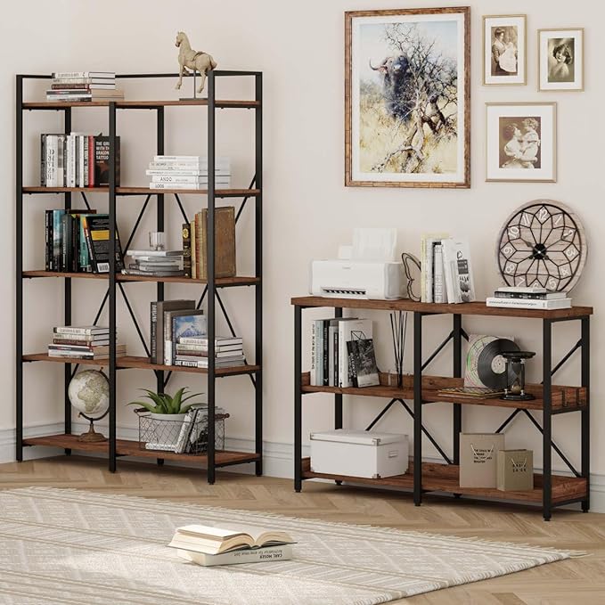 BON AUGURE Rustic Console Table with Shelves, 3 Tier Sofa Table Behind Couch for Living Room, Wood Metal Entryway Table for Hallway, Foyer, Entrance (47 Inch, Rustic Oak) - LeafyLoom