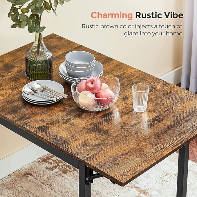 VASAGLE Folding Dining Table, Drop Leaf Extendable, for Small Spaces, Seats 2-4 People, Industrial, 33.3 x 30.7 x 30 Inches,Brown - LeafyLoom