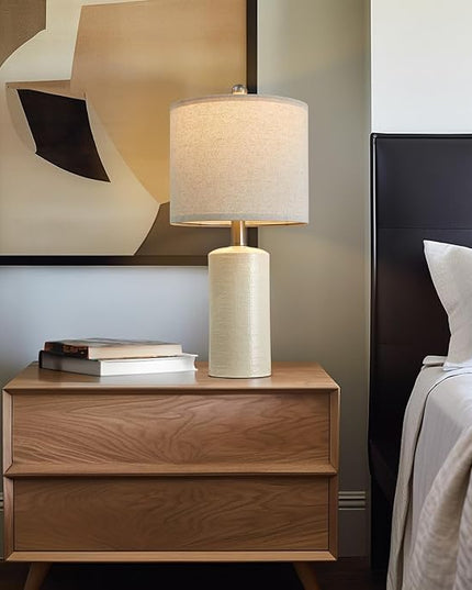 20.25" Small Table Lamps Set of 2 Modern Ceramic Lamps for Living Room Farmhouse Bedside Lamps Boho Lamps for Night Stands White Bedroom Lamps Side Table Lamps End Table Lamps - LeafyLoom