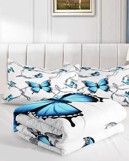CVHOUSE Butterfly Bedding Set,Butterfly Comforter Full,Butterfly Comforter Set for Girls Kids Teens,Butterflies Quilt Set with 1 Comforter and 2 Pillow Cases- 3 Piece - LeafyLoom