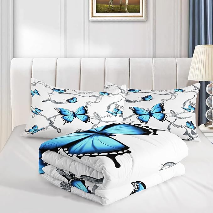 CVHOUSE Butterfly Bedding Set,Butterfly Comforter Full,Butterfly Comforter Set for Girls Kids Teens,Butterflies Quilt Set with 1 Comforter and 2 Pillow Cases- 3 Piece - LeafyLoom