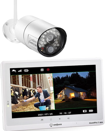 seQuro GuardPro 2 Wireless Security Camera System, 10.1-inch Touchscreen Monitor, 4CH DVR Kit, 1080p HD Outdoor Bullet Camera, Motion Detection, Night Vision, Waterproof, Free App, Home Security DVR sequro