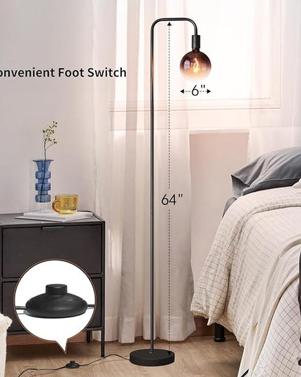 Floor Lamp for Living Room - Minimalist Industrial Standing Lamp with Modern LED Bulb, Globe Black Clear Glass 6", 1800K Warm Ambiant Lighting Decorative Tall Floor Lamp for Bedroom Office - LeafyLoom