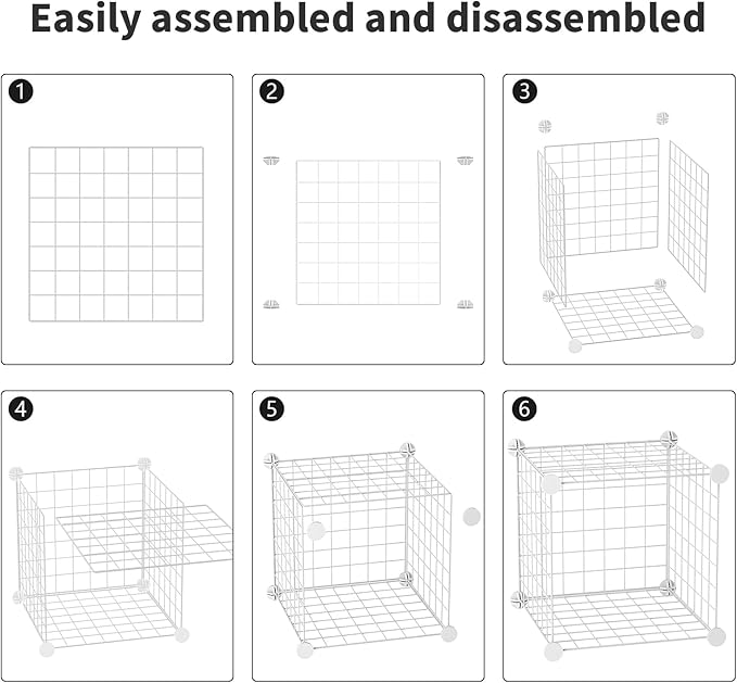 Wolizom Wire Cube Storage, Metal Grids Shelves Bookshelf, Stackable Modular Shelving Organizer, DIY Closet Bookcase Bookshelf, Grid Storage Shelf for Bedroom, Living Room, Office (White, 6 Cube) - LeafyLoom