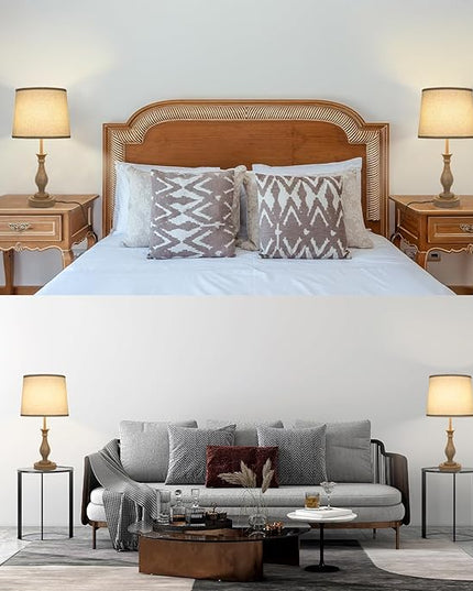 Touch Lamps for Bedrooms Set of 2, Farmhouse Table Lamp with Dual USB Charging Ports, 3 Way Dimmable Nightstand Lamps with Linen Fabric Lampshade for Bedroom, Living Room (Pack2-01A) - LeafyLoom