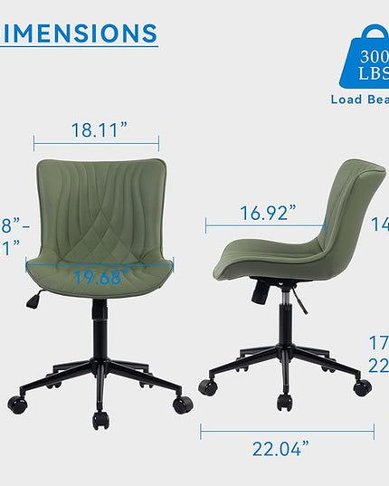 YOUNIKE Office Chair, Armless Desk Chair Computer Chair with Wheels, Modern Upholstered PU Leather Task Chair, Rolling Adjustable Swivel Home Office Desk Chair, Dark Green - LeafyLoom