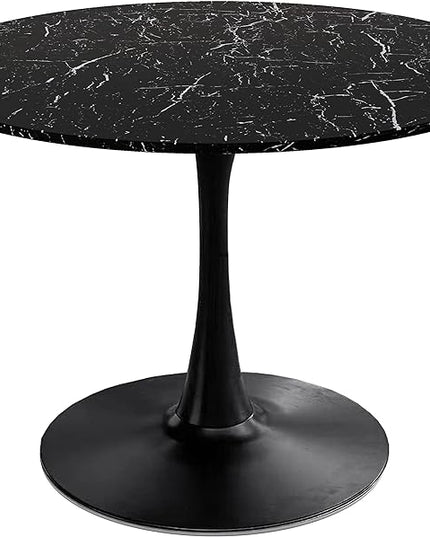 NicBex Dining Table Contemporary Kitchen Table Farmhouse Rustic 42.12" Round Dining Table with Printed Black Marble Table Top, Metal Base Dining Table, End Table Leisure Coffee Table, Black Marble - LeafyLoom