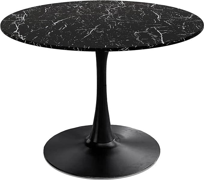 NicBex Dining Table Contemporary Kitchen Table Farmhouse Rustic 42.12" Round Dining Table with Printed Black Marble Table Top, Metal Base Dining Table, End Table Leisure Coffee Table, Black Marble - LeafyLoom