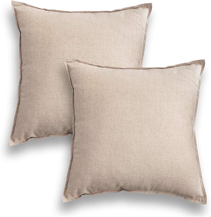 Jeanerlor Pack of 2 Natural Cotton Linen Soild Yellow Decorative Square 24 x 24 Inch Throw Pillow Covers Set Cushion Case for Bedroom/Sofa/Car(60 x 60cm) Light Linen - LeafyLoom