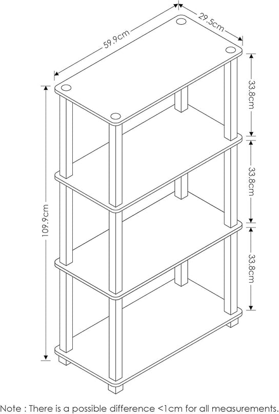 Furinno Turn-N-Tube 4-Tier Multipurpose Shelf Display Rack, Square Tube, Sonoma Oak/White - LeafyLoom