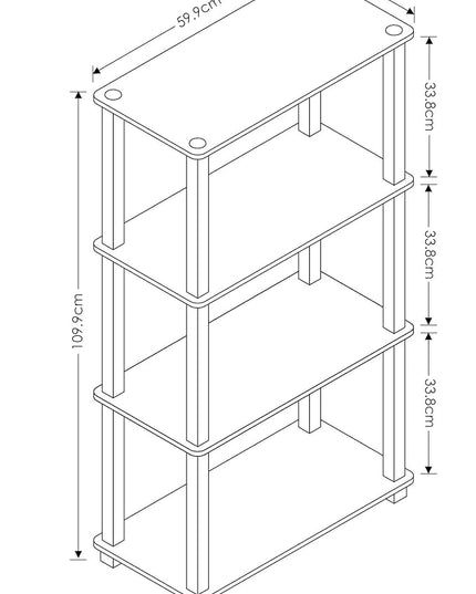 Furinno Turn-N-Tube 4-Tier Multipurpose Shelf Display Rack, Square Tube, Black/Grey - LeafyLoom