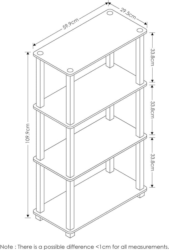 Furinno Turn-N-Tube 4-Tier Multipurpose Shelf Display Rack, Square Tube, Black/Grey - LeafyLoom