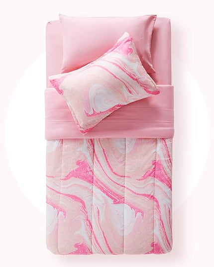 SLEEP ZONE Kids Bedding Comforter Set Full/Queen Size - 7 Pieces Super Cute & Soft Bedding Sets & Collections with Comforter, Sheet, Pillowcase & Sham - Fade Resistant Easy Care (Ice Cream Pink) - LeafyLoom