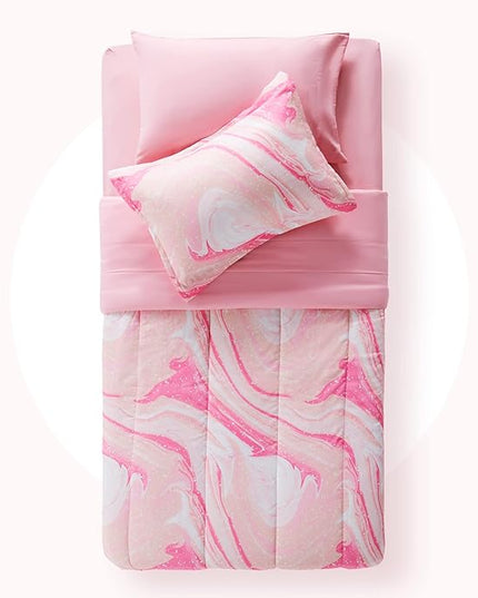 SLEEP ZONE Kids Twin Bedding Comforter Set - 5 Pieces Super Cute & Soft Bedding Sets & Collections with Comforter, Sheet, Pillowcase & Sham - Fade Resistant Easy Care (Ice Cream Pink) - LeafyLoom