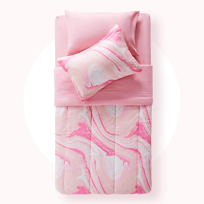 SLEEP ZONE Kids Twin Bedding Comforter Set - 5 Pieces Super Cute & Soft Bedding Sets & Collections with Comforter, Sheet, Pillowcase & Sham - Fade Resistant Easy Care (Ice Cream Pink) - LeafyLoom