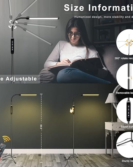 Bright LED Floor Lamp Adjustable Gooseneck Standing Eyelash Light for Eyelash Extensions Facial Spa Salon Makeup Task Reading lamp - LeafyLoom
