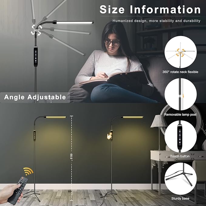 Bright LED Floor Lamp Adjustable Gooseneck Standing Eyelash Light for Eyelash Extensions Facial Spa Salon Makeup Task Reading lamp - LeafyLoom