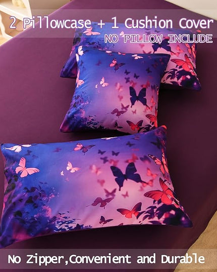DORCAS Butterfly Comforter Sets for Girls,Twin Size Butterfly Bedding Sets Girls,6 Pieces Girls Bedding Sets Twin with Comforter Sheets for Teens Kids - LeafyLoom