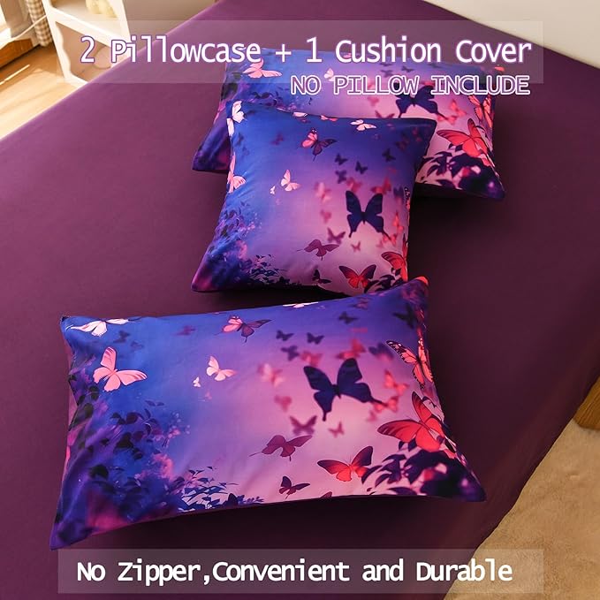 DORCAS Butterfly Comforter Sets for Girls,Twin Size Butterfly Bedding Sets Girls,6 Pieces Girls Bedding Sets Twin with Comforter Sheets for Teens Kids - LeafyLoom