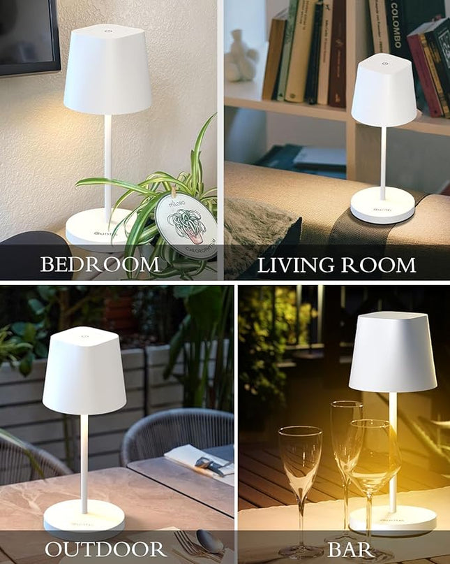 Quntis 2 Pack Cordless Rechargeable Table Lamp, Battery Powered LED Desk Lamp, Stepless brightness dimming, Touch Dimmable Table Lamp for Bedroom Restaurant Outdoor, White - LeafyLoom