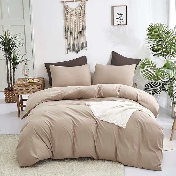 Taupe Comforter Queen Khaki Bedding Set Women Soft Dark Champagne Bedding Set Men Breathable Cream Coffee Comforter Set Queen Coffee Color Bed Set - LeafyLoom