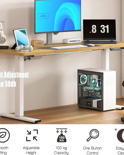 soges 63in Electric Standing Desk Ergonomic Height Adjustable Computer Desk Sit Stand Desk Home Office Desks Standing Desk, Oak - LeafyLoom
