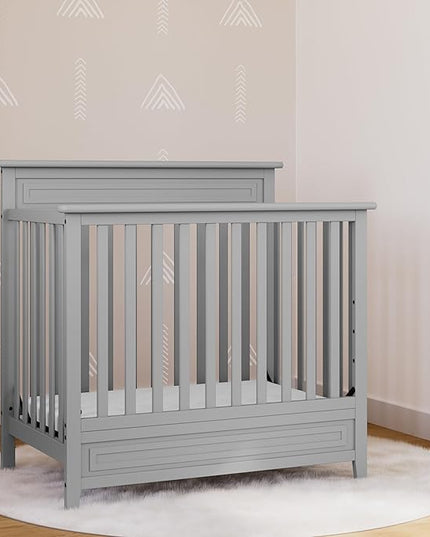 STORKCRAFT Petal 4-in-1 Convertible Mini Crib (Pebble Gray) – GREENGUARD Gold Certified, Converts to Daybed and Twin-Size Bed, Includes Bonus 2.75-inch Mini Crib Mattress - LeafyLoom