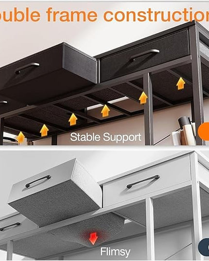 ODK Office Small Computer Desk: Home Table with Fabric Drawers & Storage Shelves, Modern Writing Desk, Black, 48"x16" - LeafyLoom