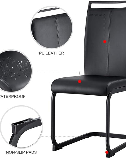 PU Faux Leather Dining Chairs Set of 2, Modern Dining Room Chair Kitchen Chairs with Upholstered Seat, Black Metal Legs and High Back, Sillas para Comedor, Black+PU - LeafyLoom