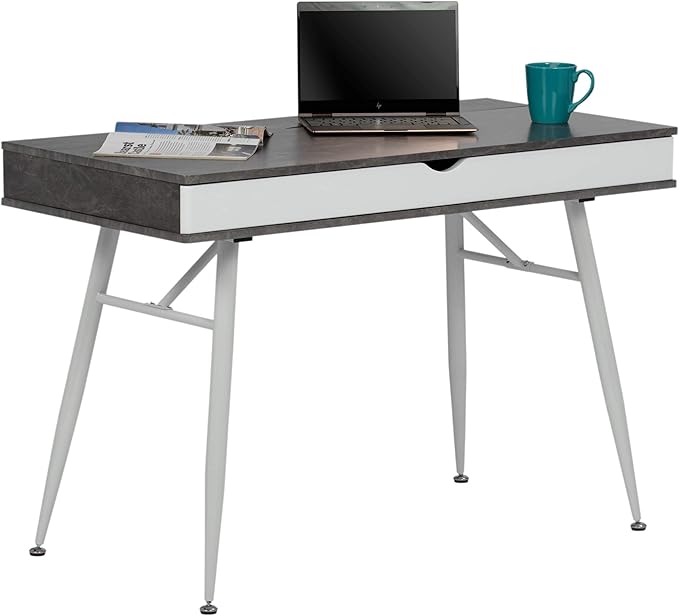 Calico Designs 51252 Alcove Modern Large Split Drawer in White/Cement Gray Desk with Storage, White/Cement Gray, White/Cement Gray - LeafyLoom