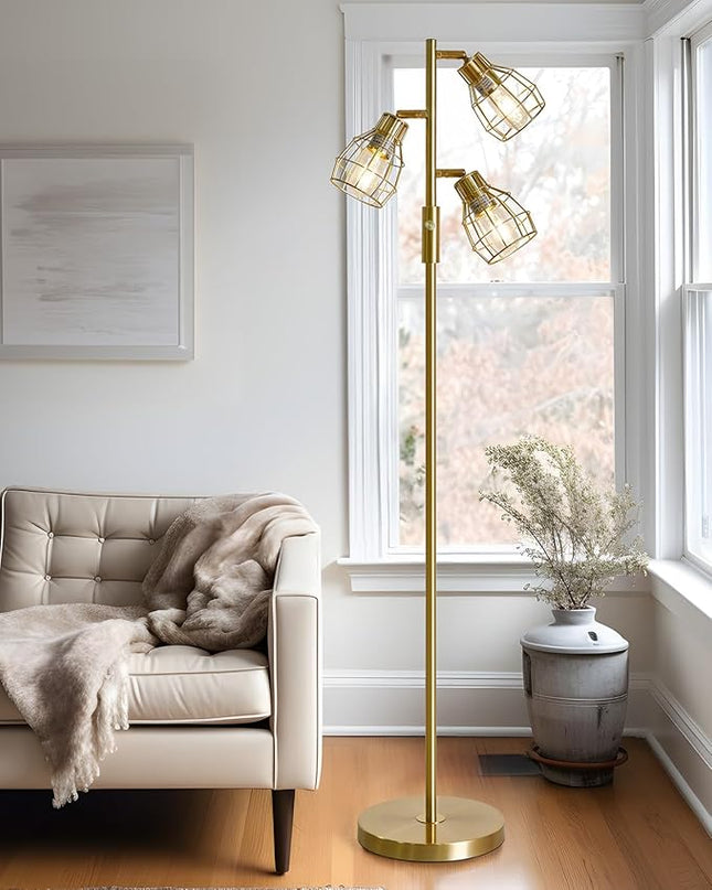 Oneach 64.25" Modern Floor Lamp for Living Room Gold Floor Lamp for Bedroom Clearance Farmhouse Home Office Tall Lamps for Bedroom with 3 Metal Lamp Head Adjustable（Bulbs Included） - LeafyLoom