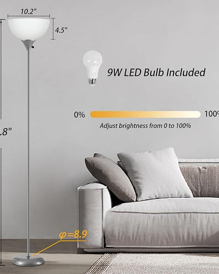 Floor Lamps for Living Room, Dimmable LED Modern Simple Standing Lamp, Tall Lamps for Bedroom Office Dining Room Kitchen, Minimalist Black Pole Lamp with Rotary Switch, 9W LED Bulb Included, Grey - LeafyLoom