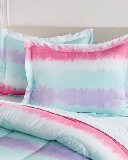 dream FACTORY Tie Dye Stripe 5-Piece Microfiber Bag Comforter Bedding Set Super Soft-Twin, Purple Multi,2D871601MU - LeafyLoom