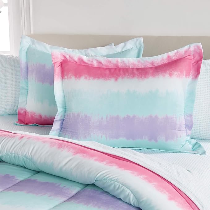 dream FACTORY Tie Dye Stripe 5-Piece Microfiber Bag Comforter Bedding Set Super Soft-Twin, Purple Multi,2D871601MU - LeafyLoom