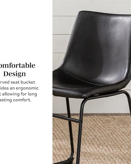 Walker Edison Douglas Urban Industrial Faux Leather Armless Dining Chairs, Set of 2, Black - LeafyLoom
