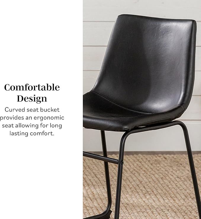 Walker Edison Douglas Urban Industrial Faux Leather Armless Dining Chairs, Set of 2, Black - LeafyLoom