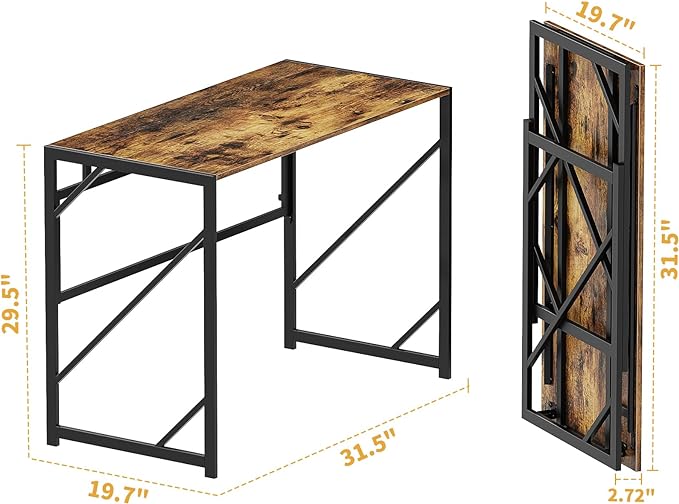 Elephance Folding Desk Writing Computer Desk for Home Office, No-Assembly Study Office Desk Foldable Table for Small Spaces - LeafyLoom
