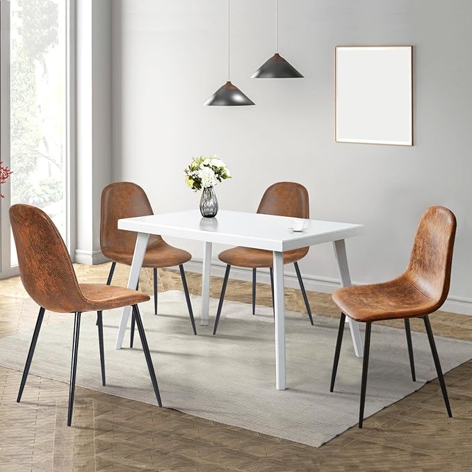 FurnitureR Dining Chairs Comfortable Upholstered Side Seating Armless for Home Kitchen Bedroom Living Room Guest Restaurant Cafe (Brown, Set of 4) - LeafyLoom
