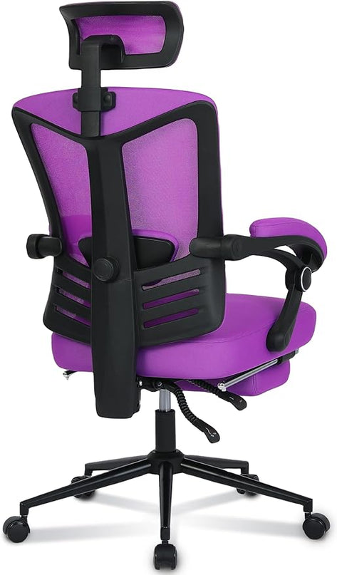 Vonesse Ergonomic Office Chair with Footrest High Back Computer Mesh Office Chairs with Footrest Big and Tall Office Chair Reclining Home Office Chair Desk Chair Purple - LeafyLoom