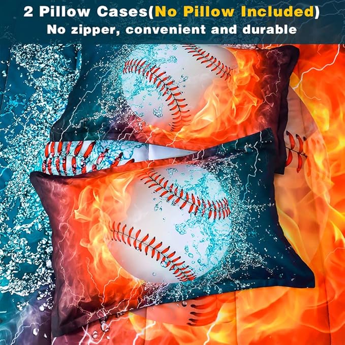 Andency Baseball Comforter Full (79x90 Inch), 3 Pieces(1 Baseball Comforter, 2 Pillowcases) 3D Microfiber Sport Baseball Comforter Set for Boy Kids Teens - LeafyLoom