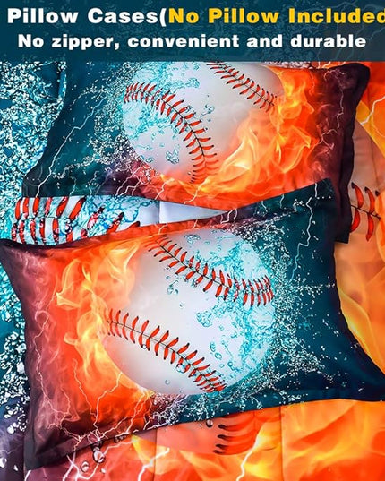 Andency Baseball Comforter Set Queen(90x90 Inch), 3 Pieces(1 Baseball Comforter, 2 Pillowcases) Sport Microfiber Comforter Set Bedding Set for Kids Boys Teens - LeafyLoom