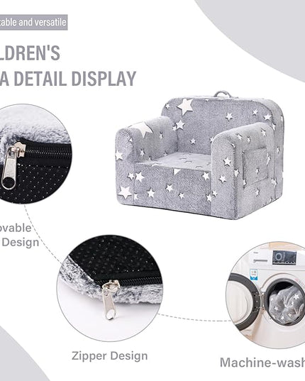 Tiita Kids Foam Chair, Star - Children Sofa with Armrest, Lightweight, Portable, Removable Cover, Side Pockets, Special Design for Girl or Boy - LeafyLoom