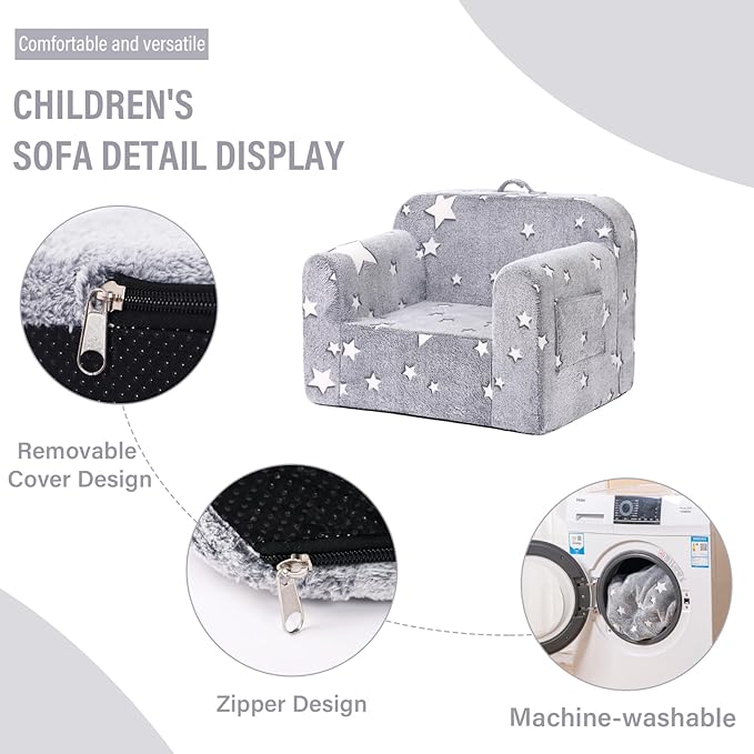 Tiita Kids Foam Chair, Star - Children Sofa with Armrest, Lightweight, Portable, Removable Cover, Side Pockets, Special Design for Girl or Boy - LeafyLoom