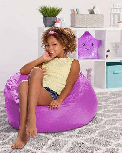 Posh Creations Structured Comfy Seat for Playrooms and Bedrooms, Large Bean Bag Chair, 100in Round Classic Bean Bag, Purple - LeafyLoom