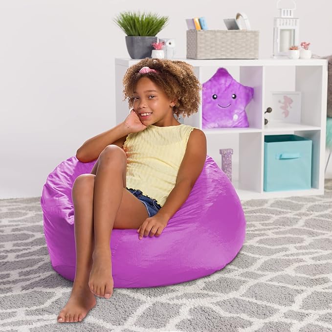 Posh Creations Structured Comfy Seat for Playrooms and Bedrooms, Large Bean Bag Chair, 100in Round Classic Bean Bag, Purple - LeafyLoom