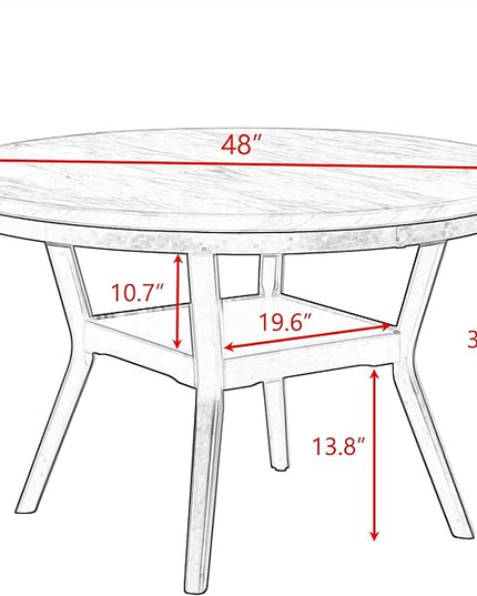 RITSU 5 Piece Round Set, Solid Wood Dining Table with Storage Shelf and 4 Upholstered Chairs, for Kitchen Farmhouse, Apartment, Restaurant, Gray - LeafyLoom