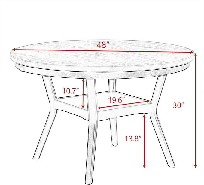 RITSU 5 Piece Round Set, Solid Wood Dining Table with Storage Shelf and 4 Upholstered Chairs, for Kitchen Farmhouse, Apartment, Restaurant, Gray - LeafyLoom