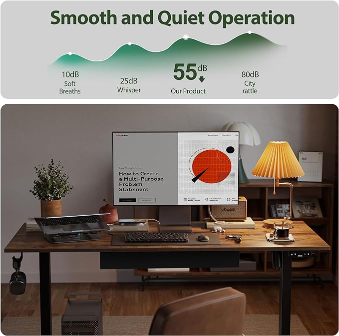 Adjustable Height Electric Standing Desk with Storage Wooden Drawer, 55 x 24 Inches Stand Up Home Office Computer Gaming Table for Work Office Home, Rustic Brown - LeafyLoom